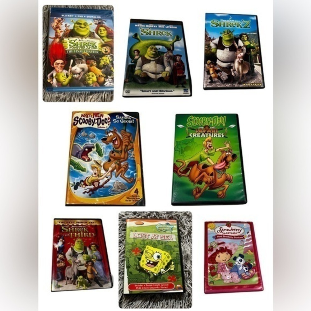 Kids Scooby Doo Shrek SpongeBob Strawberry Shortcake Animated DVD lot of 8